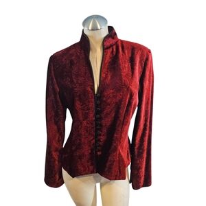 JS Collections Size 12 Red Velour Velvet Blazer Jacket